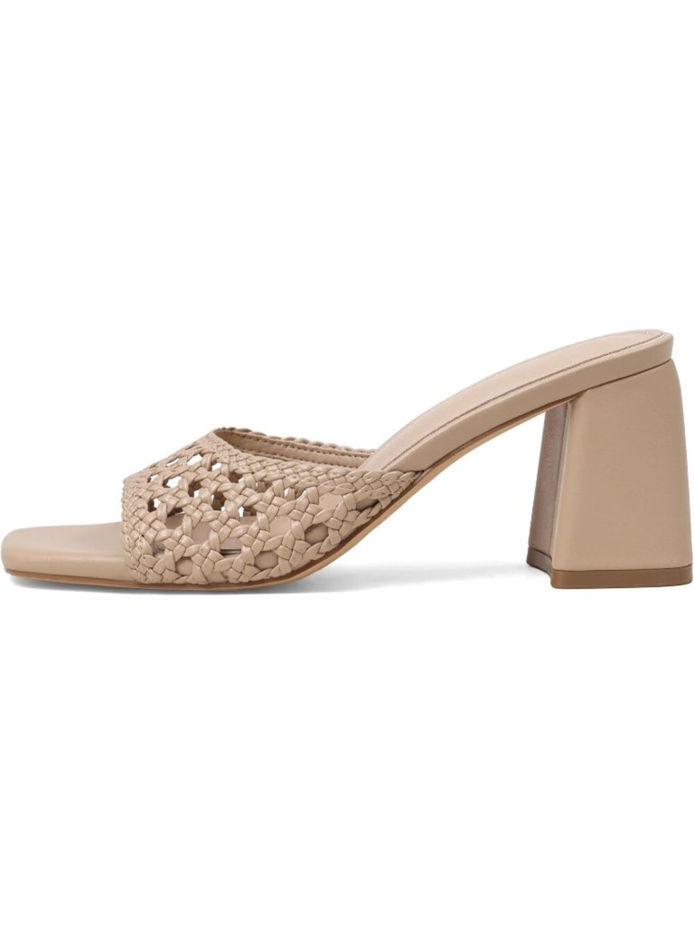Women's Nude Summer Open Square Toe Mules Slip On Block Chunky Heel Sandals